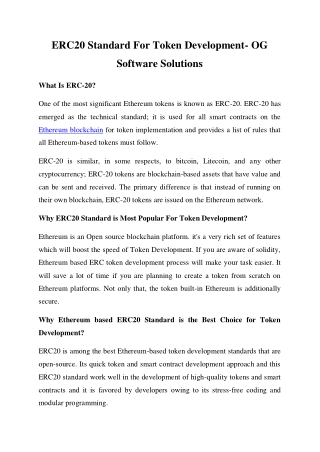 ERC20 Standard For Token Development- OG Software Solutions