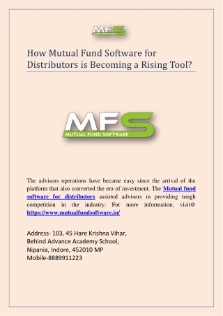 How Mutual Fund Software for Distributors is Becoming a Rising Tool?