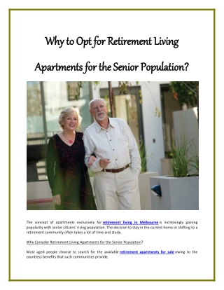 Why to Opt for Retirement Living Apartments for the Senior Population?