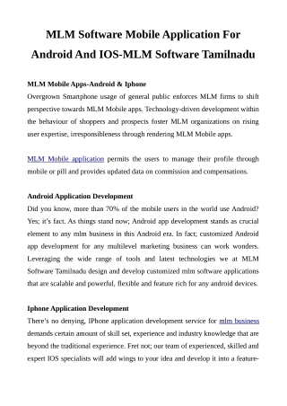 MLM Software Mobile Application For Android And IOS-MLM Software Tamilnadu