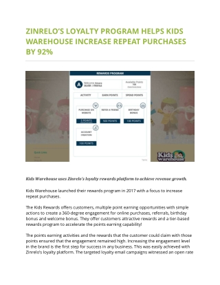 Zinrelo’s Loyalty Program helps Kids Warehouse increase repeat purchases by 92%