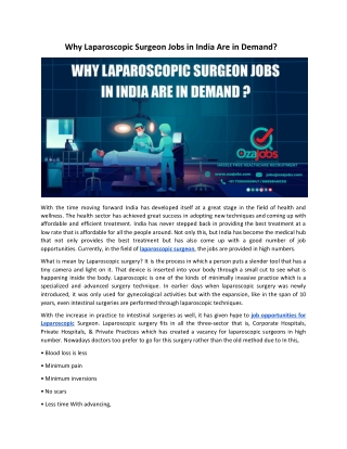 Why Laparoscopic Surgeon Jobs in India Are in Demand?