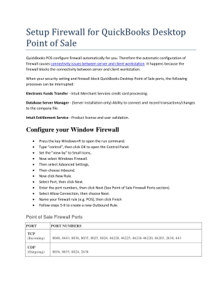 Setup Firewall for QuickBooks Desktop Point of Sale