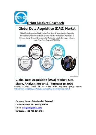 Global Data Acquisition (DAQ) Market Trends, Size, Competitive Analysis and Forecast 2020-2026