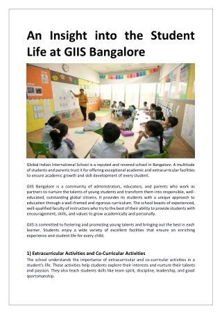 An Insight into the Student Life at GIIS Bangalore