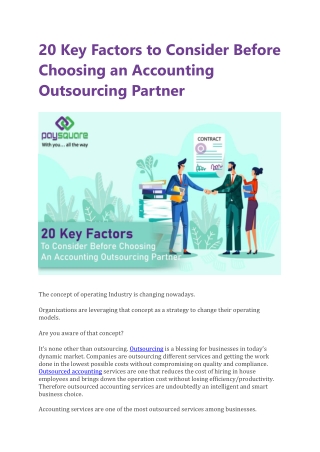 20 Key Factors to Consider Before Choosing an Accounting Outsourcing Partner