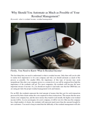 Why Should You Automate as Much as Possible of Your Residual Management?
