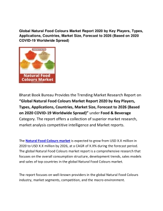 Global Natural Food Colours Market Report 2020 Types, Application and Forecasts 2026