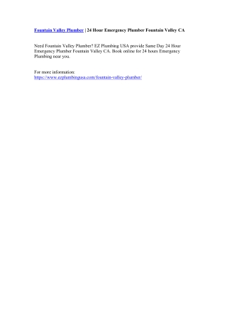 Fountain Valley Plumber | 24 Hour Emergency Plumber Fountain Valley CA