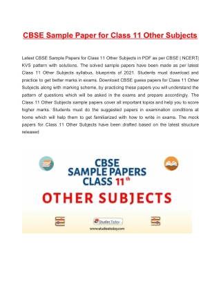 CBSE Sample Papers Class 11 Other Subjects PDF Solutions Download