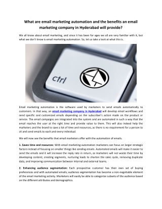 What are email marketing automation and the benefits an email marketing company in Hyderabad will provide?