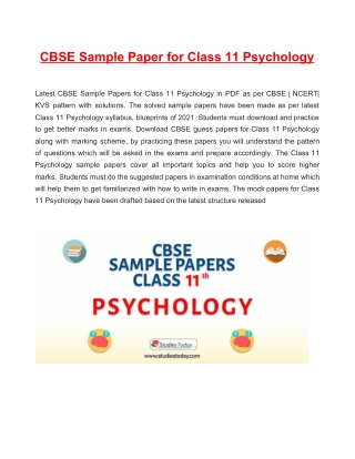 CBSE Sample Papers Class 11 Psychology PDF Solutions Download