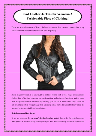 Find Leather Jackets for Womens-A Fashionable Piece of Clothing!