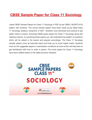 CBSE Sample Papers Class 11 Sociology PDF Solutions Download