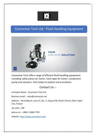 Cosmostar Tech Ltd - Fluid Handling Equipment