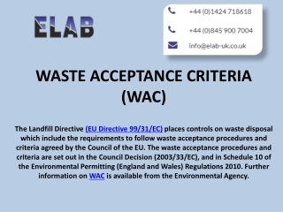 WAC Waste Acceptance Procedures and Criteria ELAB