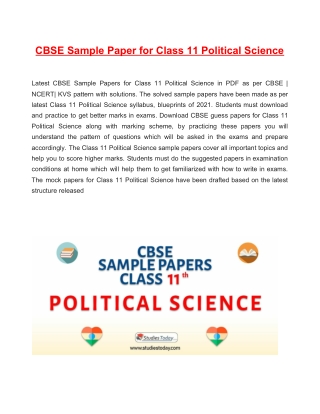 CBSE Sample Papers Class 11 Political Science PDF Solutions Download