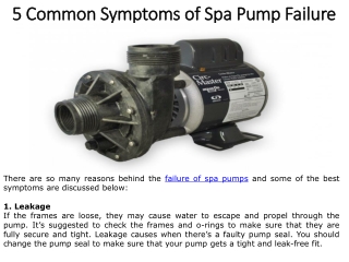 5 Common Symptoms of Spa Pump Failure