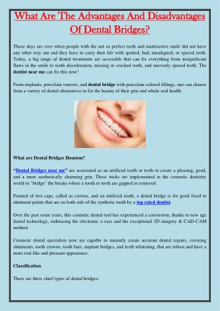 What Are The Advantages And Disadvantages Of Dental Bridges?