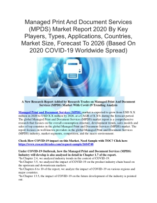 Managed Print And Document Services (MPDS) Market Report 2020 By Key Players, Types, Applications, Countries, Market Siz