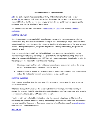 How to Select a Hook-Up Wire or Cable