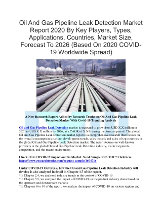 Oil And Gas Pipeline Leak Detection Market Report 2020 By Key Players, Types, Applications, Countries, Market Size, Fore