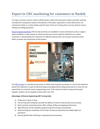 Expert in CNC machining for customers in Nashik