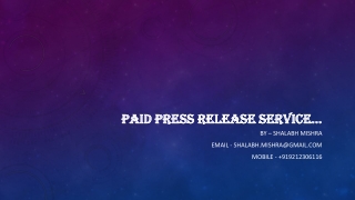 Paid Press Release Services Agency