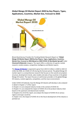 Global Mango Oil Market Research Report 2020-2026