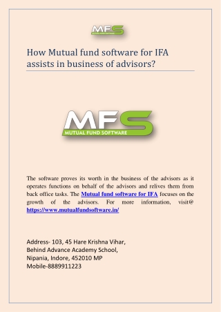 How Mutual fund software for IFA assists in business of advisors?