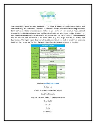Vietnam Export Data | Tradeimex.in