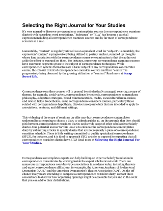 Selecting the Right Journal for Your Studies