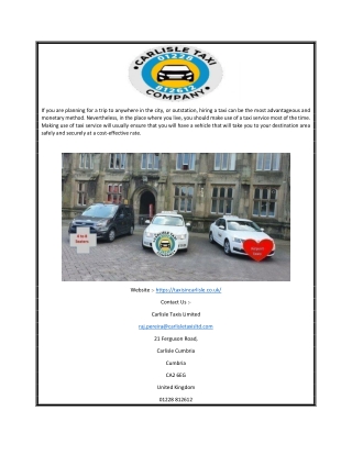 Carlisle Taxi Company | Taxisincarlisle.co.uk