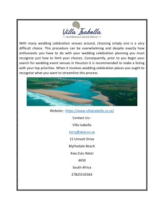 20 Sleeper Beach Front Accommodation Venue North Coast | Villaisabella.co.za