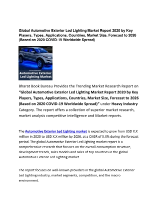 Global Automotive Exterior Led Lighting Market Report 2020 Forecast: 2026