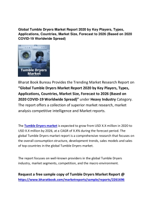 Global Tumble Dryers Market Report 2020 Forecast: 2026