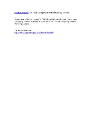 Stanton Plumber - 24 Hour Emergency Stanton Plumbing Services