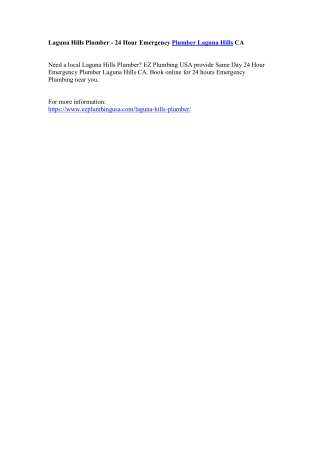 Laguna Hills Plumber - 24 Hour Emergency Plumber Laguna Hills CA