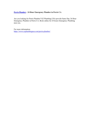 Perris Plumber - 24 Hour Emergency Plumber in Perris CA