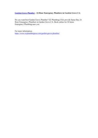 Garden Grove Plumber - 24 Hour Emergency Plumbers in Garden Grove CA