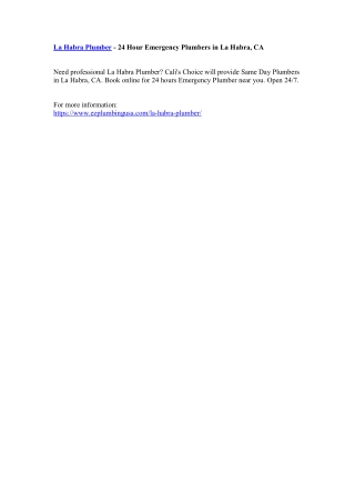 La Habra Plumber - 24 Hour Emergency Plumbers in La Habra, CA