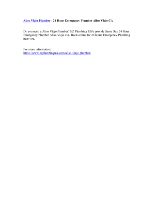 Aliso Viejo Plumber - 24 Hour Emergency Plumber Aliso Viejo CA