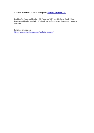 Anaheim Plumber - 24 Hour Emergency Plumber Anaheim CA