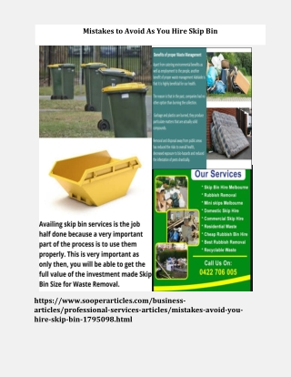 Mistakes to Avoid As You Hire Skip Bin