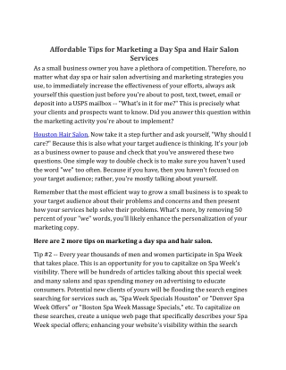 Affordable Tips for Marketing a Day Spa and Hair Salon Services
