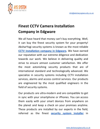 Finest CCTV Camera Installation Company in Edgware