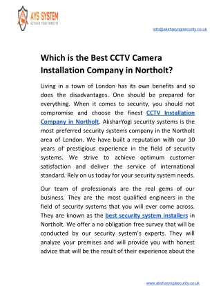 Which is the Best CCTV Camera Installation Company in Northolt?