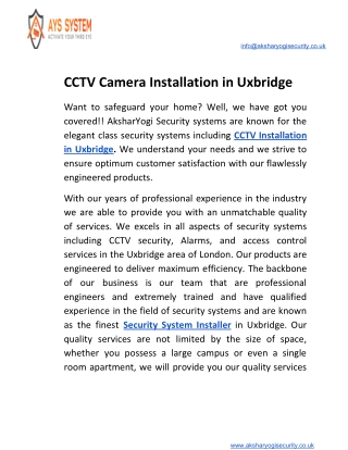 CCTV Camera Installation in Uxbridge