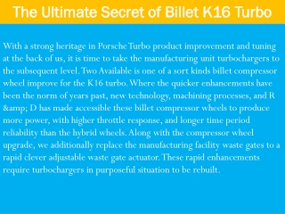 The Ultimate Secret of Billet K16 Turbo