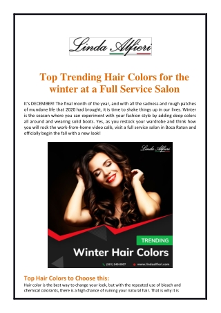 Top Trending Hair Colors for the winter at a Full Service Salon